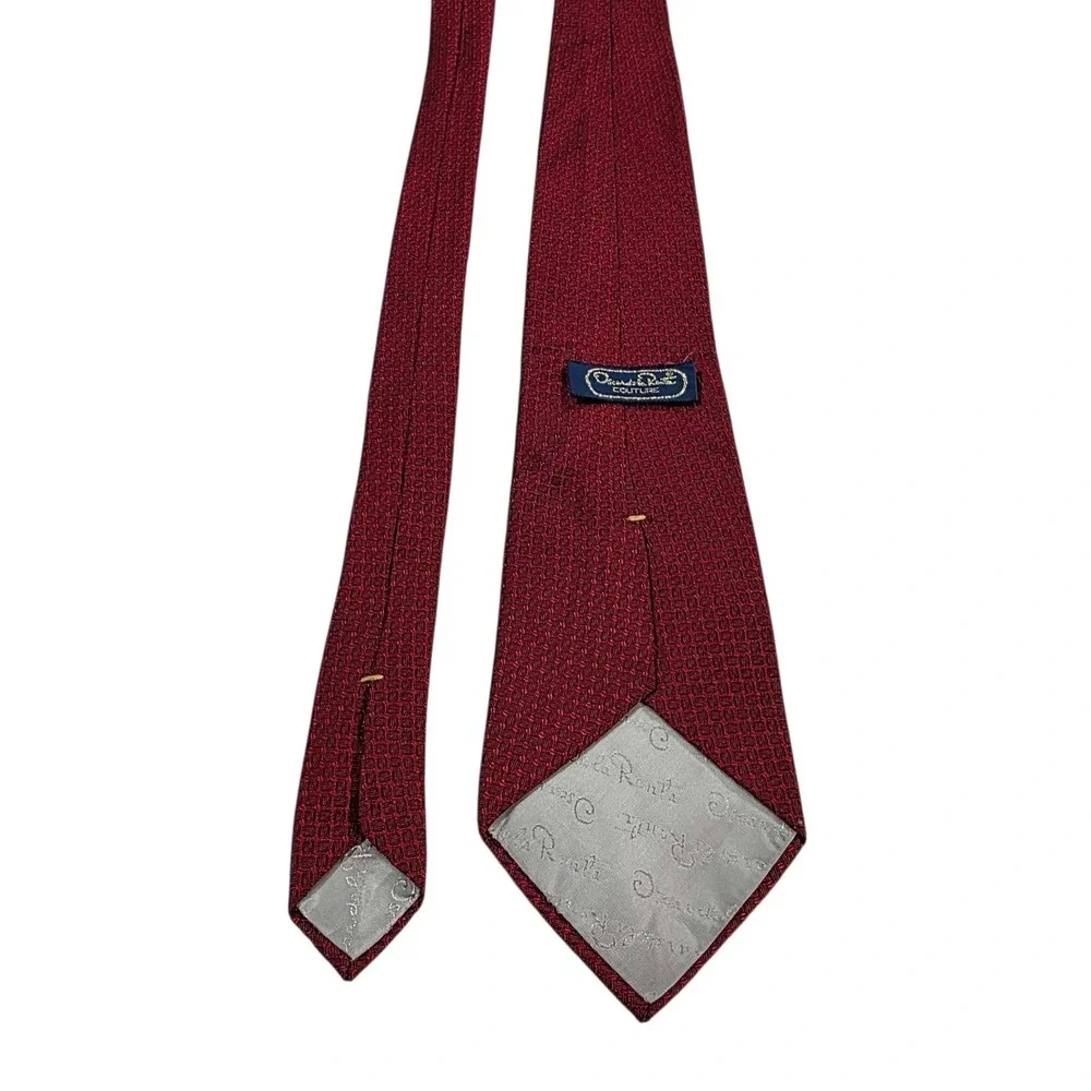 Oscar de la Renta Silk Jacquard Geometric Pattern Red Necktie Men's‎ Formal Work